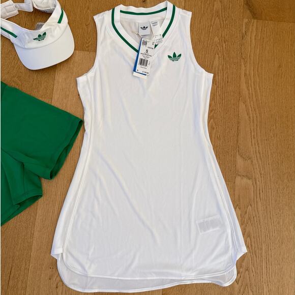 Adidas - Wow Pro Tennis Dress, Shorts & Climacool Visor in White & Green - Picture 2 of 5